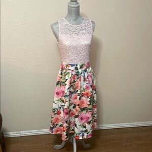 New York & Company Red Pink Midi Dress A-line Cocktail